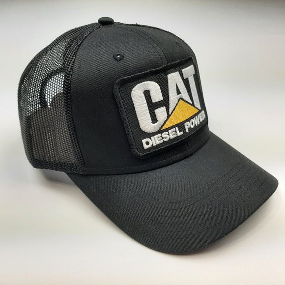 Cat Diesel Hat Embroidered Patch Black Mesh Snapback Low Profile Cap - Picture 3 of 4
